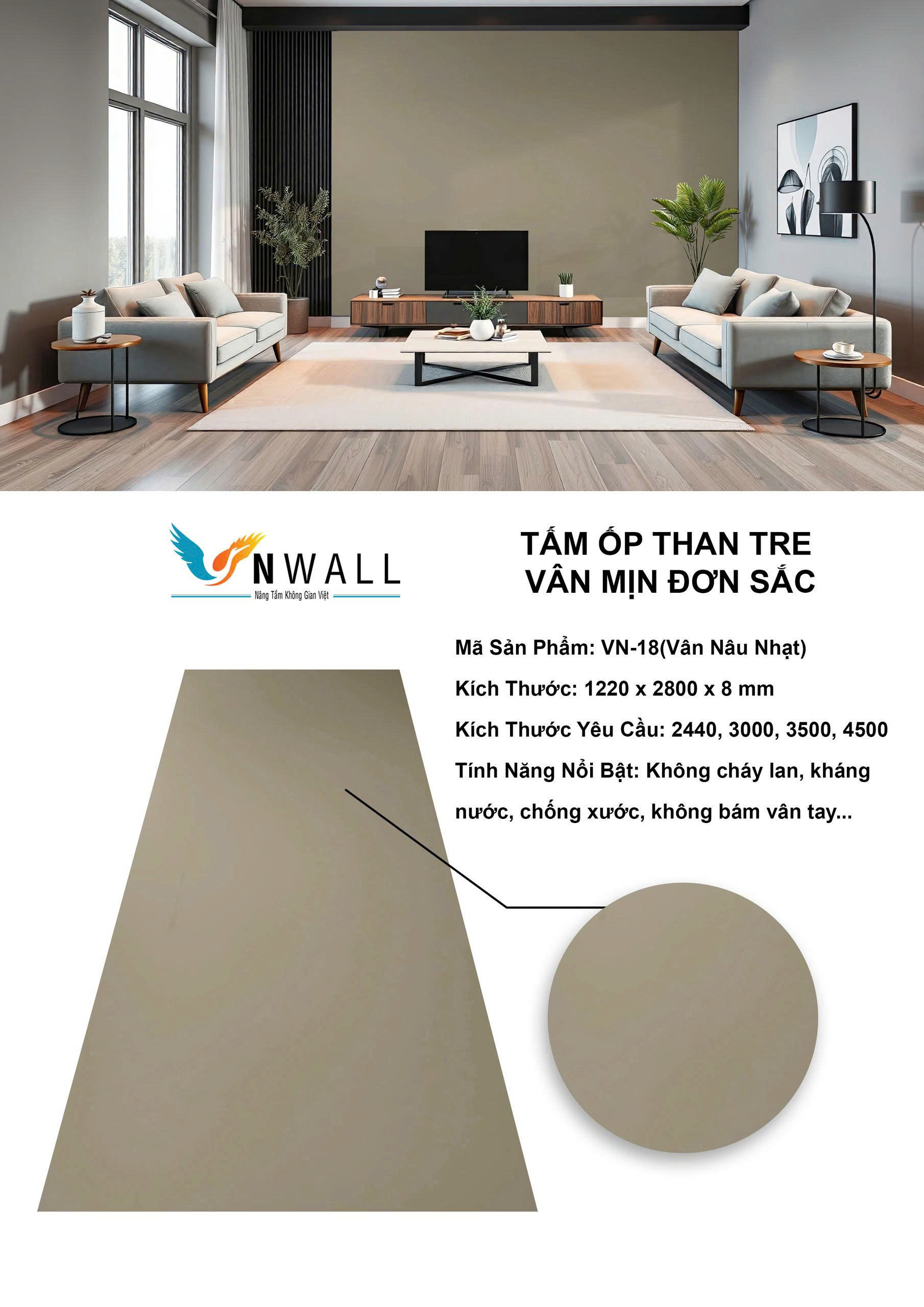 Mẫu VN-18 Tấm ốp than tre phủ film