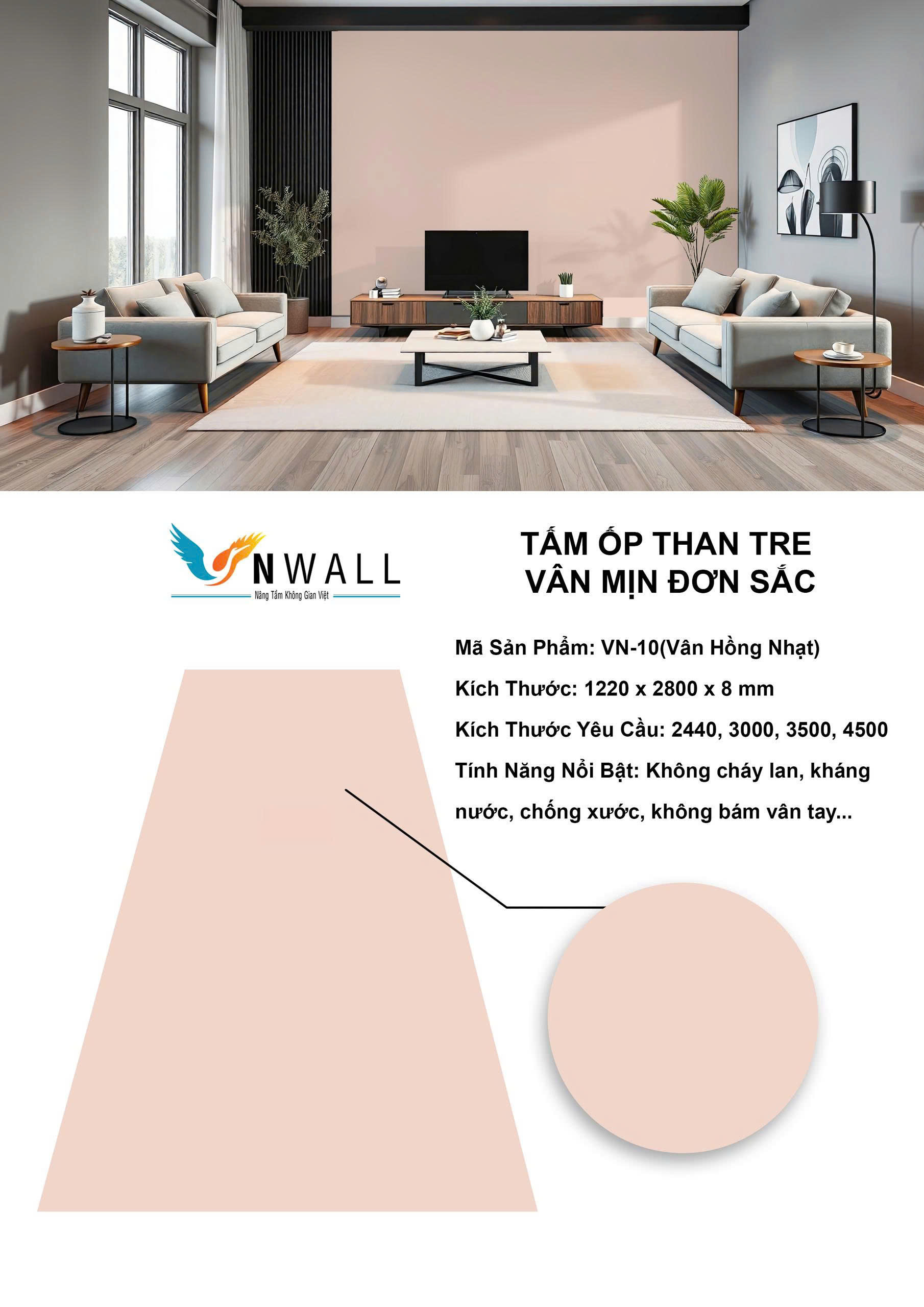 Mẫu VN-10 Tấm ốp than tre phủ film